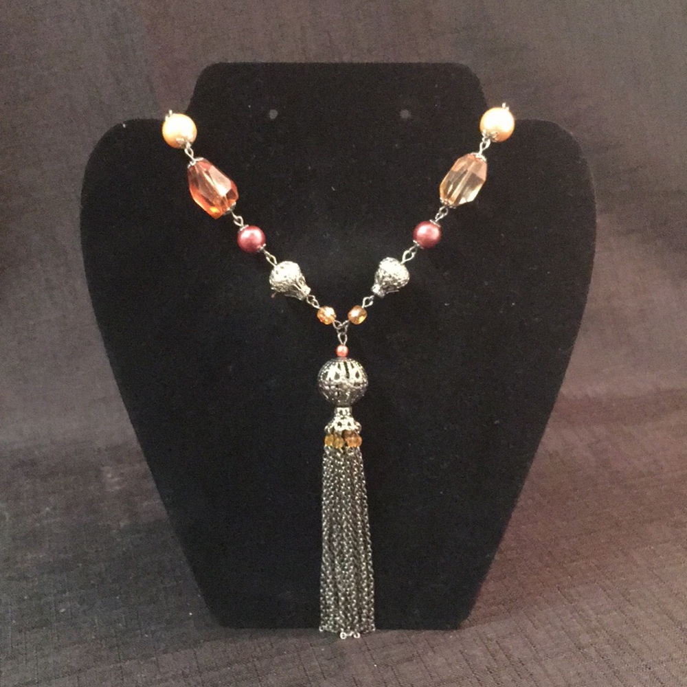 Pearl crystal tassel necklace chandelier earrings